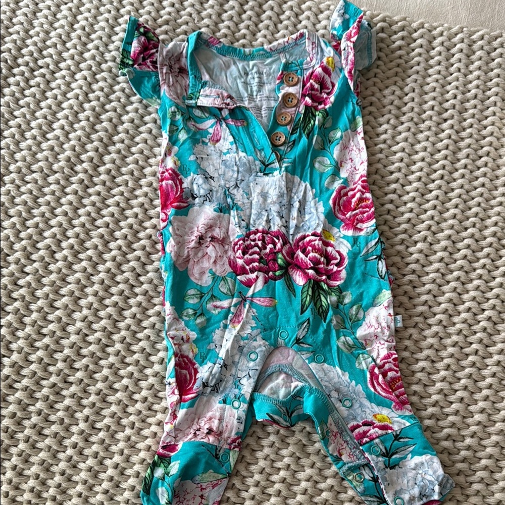 Posh Peanut Teal and Pink Floral Baby Outfit